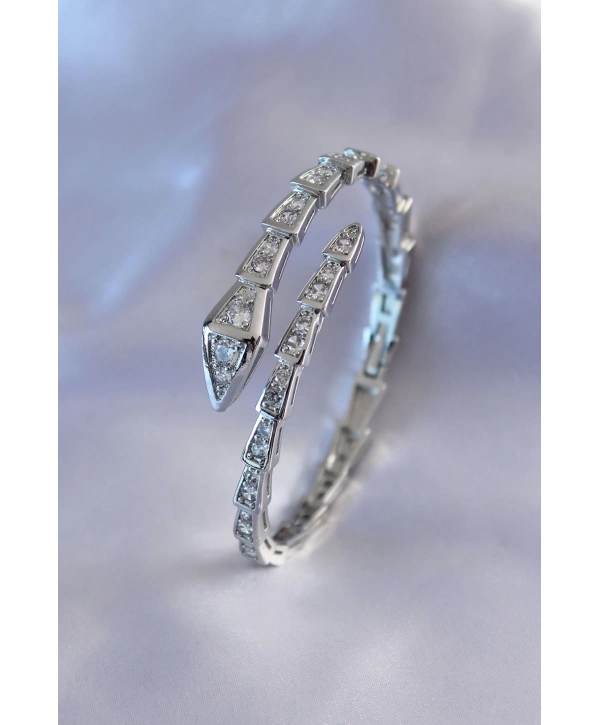 VIP Seri Yılan Model Gümüş Renk Kadın Kelepçe Bileklik