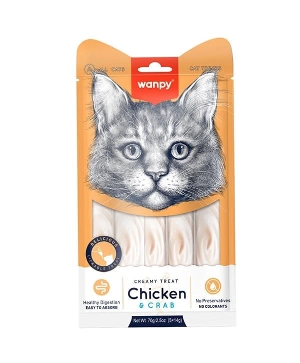 Wanpy Kremalı Tavuk ve Yengeçli Kedi Ödül Maması 5 Adet 14 Gr