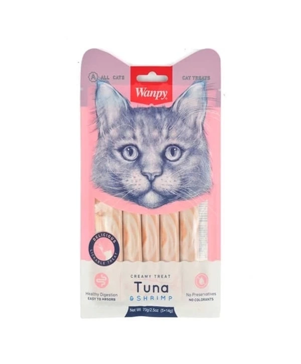 Wanpy Ton Balığı ve Karidesli Sıvı Kedi Ödül Maması 5x14 Gr