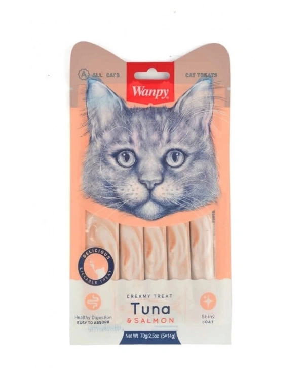 Wanpy Ton Balığı ve Somonlu Sıvı Kedi Ödül Maması 5x14 Gr