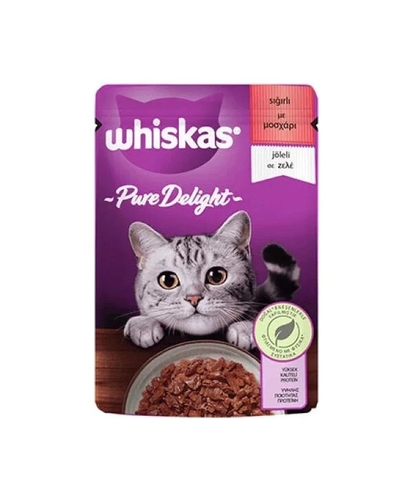 Whiskas Pouch Pure Delight Jöle İçerisinde Sığır Etli Yetişkin Kedi Konservesi 85 Gr