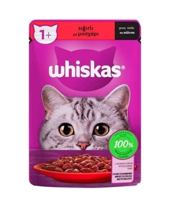 Whiskas Pouch Sos İçerisinde Sığır Etli Yetişkin Konserve Kedi Maması 85 Gr