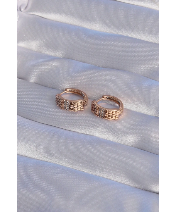 XUPİNG Rose Renk Zirkon Taşlı İşlemeli Halka Küpe