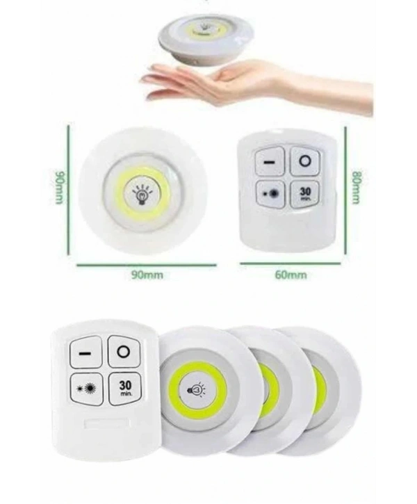 Yapışkanlı 3lü Spot Led Işık Lamba Montajsız Pilli Uzaktan Kumandalı