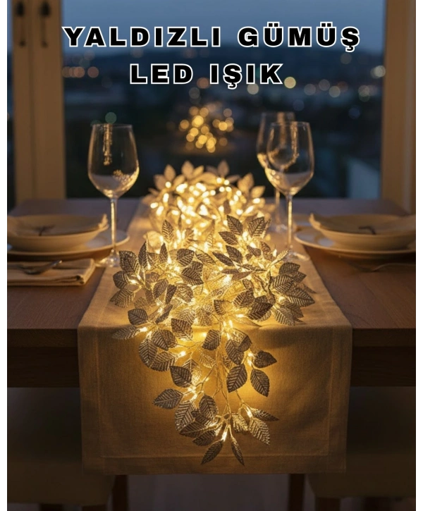 Yaprak Şekilli Gümüş LED Işık Pilli Dekoratif Aydınlatma