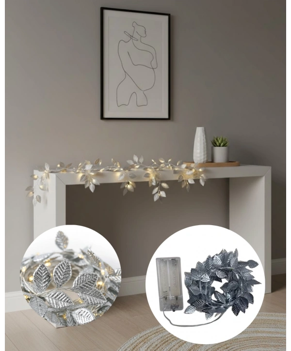 Yaprak Şekilli Gümüş LED Işık Pilli Dekoratif Aydınlatma