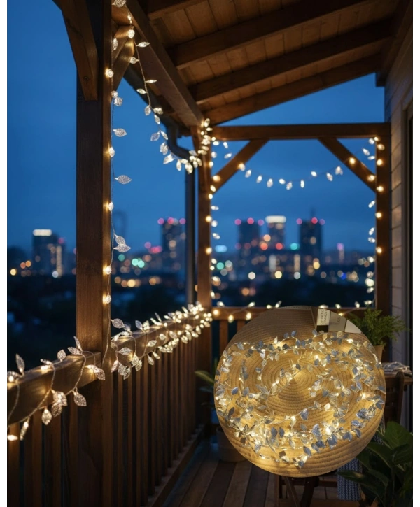 Yaprak Şekilli Gümüş LED Işık Pilli Dekoratif Aydınlatma