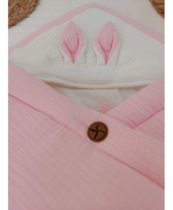 Yenidoğan 4 Kat Müslin Kumaş Kulaklı Patili Fiyonk Bebek Battaniyesi Kundak