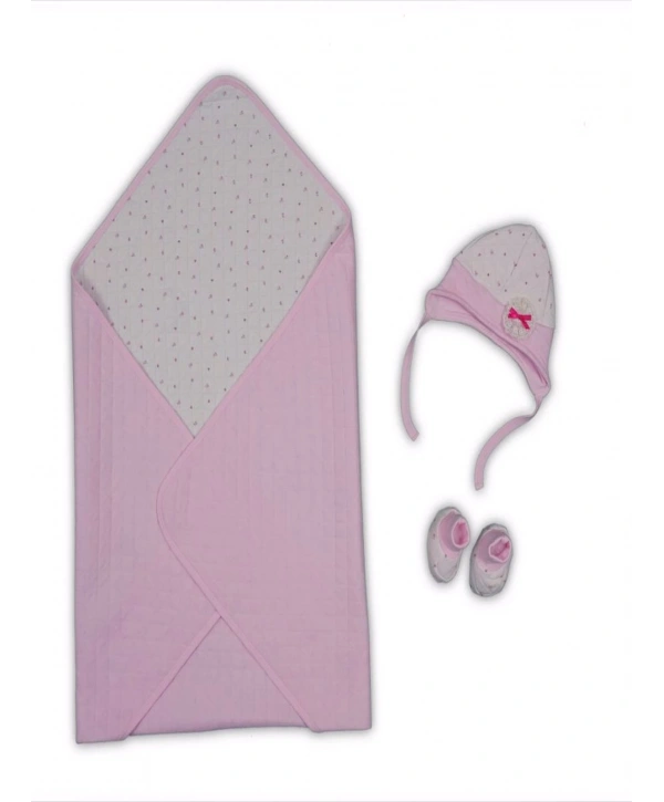 Yenidoğan Baskılı Double Face Şapka Ve Patikli 3lü Bebek Battaniye Takımı