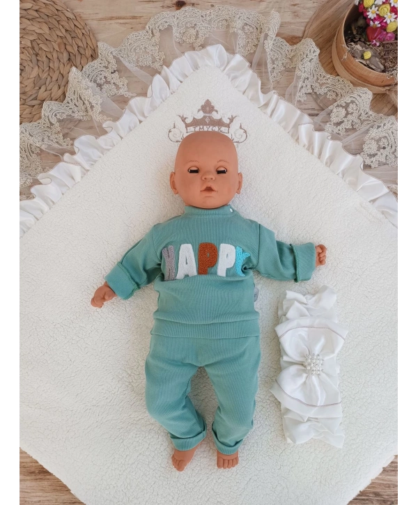 Yenidoğan Wool Yün Kumaş Taç Nakışlı Güpür Duvaklı Fiyonk Prizma Taş Unisex Kundak Bebek Battaniyesi