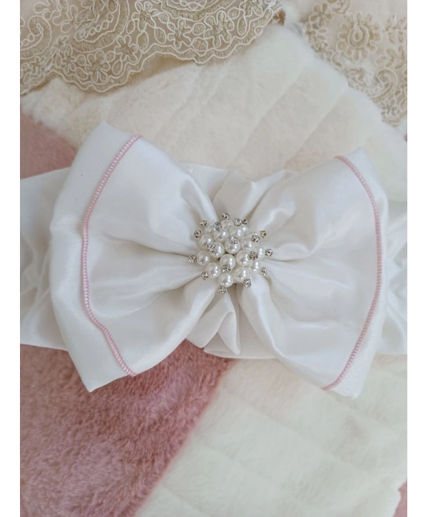 Yenidoğan Wool Yün Kumaş Taç Nakışlı Güpür Duvaklı Fiyonk Prizma Taş Unisex Kundak Bebek Battaniyesi