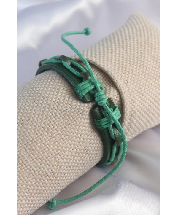 Yeşil Renk Deri İpli Erkek Bileklik