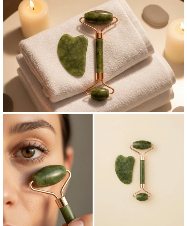Yeşim Taşı Yüz Bakım Seti Çift Başlıklı Roller ve Gua Sha