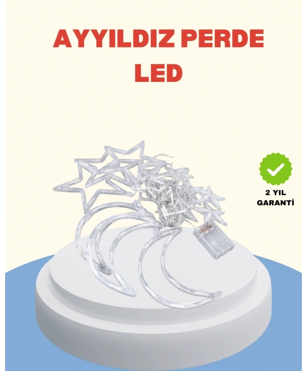 Yıldız Ay Tasarımlı Prizli Perde LED Işık İç Mekan Dekoru