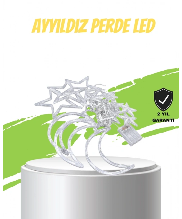 Yıldız ve Ay Figürlü Pilli Perde Led Romantik Dekoratif Işık