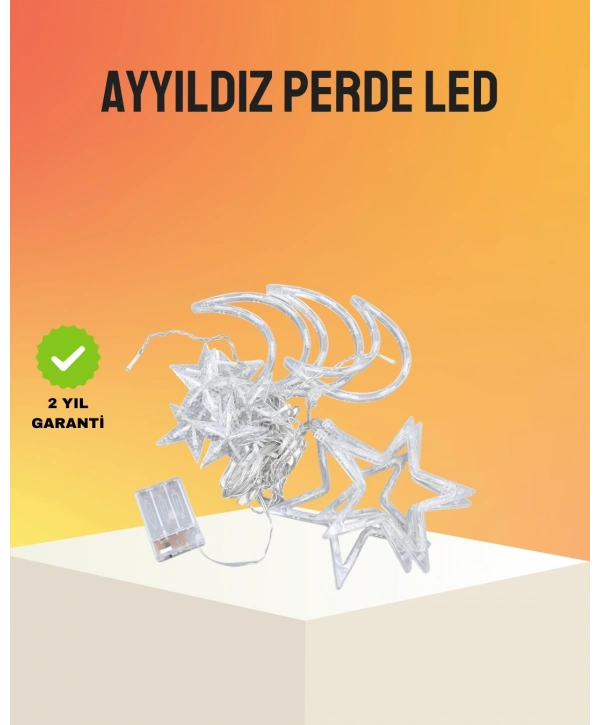 Yıldız ve Ay Figürlü Prizli Perde LED Işık Romantik Ortam Aydınlatması