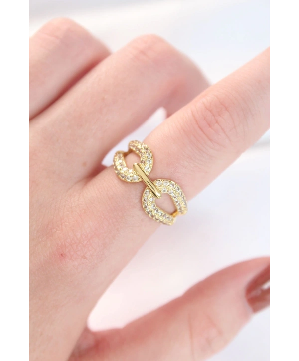 Zirkon Taşlı Gold Renk Ayarlanabilir Yüzük
