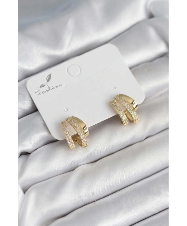 Zirkon Taşlı Gold Renk Kadın Küpe