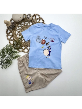 1-2-3 Yaş Topçu Erkek Çocuk Baskılı Şortlu Kısa Kollu Tişört 2li Erkek Bebek Takımı