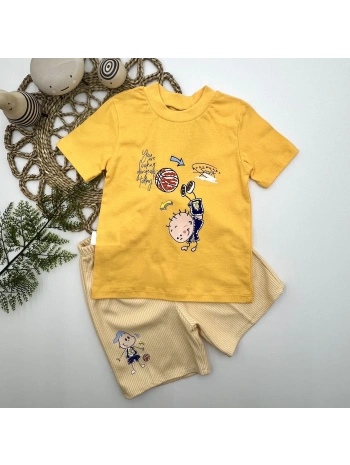 1-2-3 Yaş Topçu Erkek Çocuk Baskılı Şortlu Kısa Kollu Tişört 2li Erkek Bebek Takımı