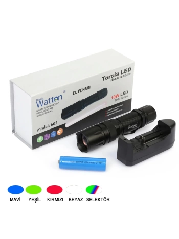 10w 2000 Lümen 4 Renk Güçlü El Feneri  Wt-605