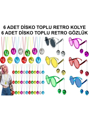 12 Parça Renkli Disko Toplu Retro Parti Seti – 6 Kolye + 6 Gözlük (5047)
