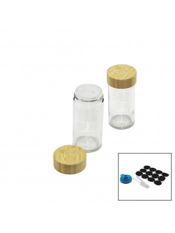 12 PCS TAKIM YUVARLAK CAM BAHARATLIK - TUZLUK BAMBU KAPAKLI (5047)