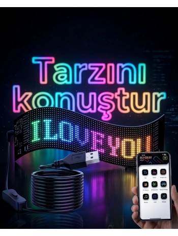 16x96 LED Yazı Paneli 60 cm Esnek RGB Işıklı Programlanabilir Ekran
