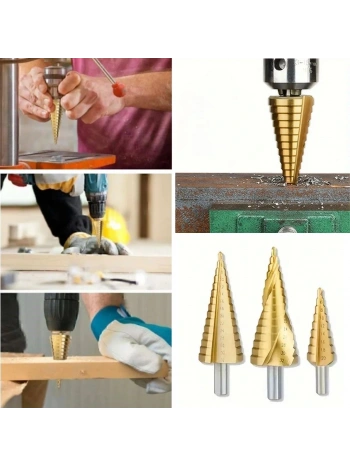 3 Parça Kademeli Matkap Ucu Paslanmaz Uç Alüminyum Sac Demir Delme Seti (5047)