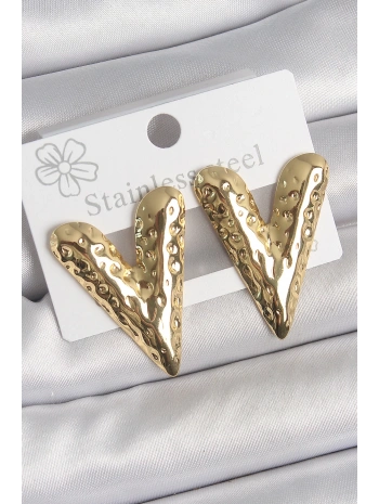 316 Çelik Gold Renk İşlemeli Kalp Model Kadın Küpe