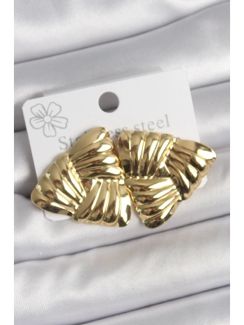 316 Çelik Gold Renk İşlemeli Üçgen Model Kadın Küpe