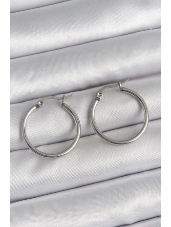 316 Çelik Gümüş Renk 22 mm Halka Model Kadın Küpe