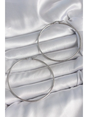 316 Çelik Gümüş Renk 63 mm Halka Model Kadın Küpe