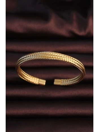 316L Çelik Altın Renk Hasır Görünüm Erkek Bileklik