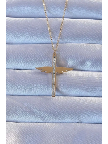 316L Çelik Altın Renk Zirkon Taşlı Mikail Kolye