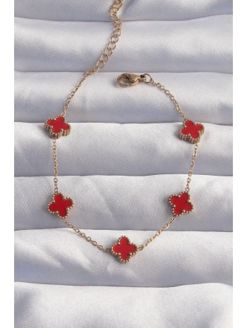 316L Çelik Baby Boy Gold Renk Kırmızı Mineli Yonca Bileklik