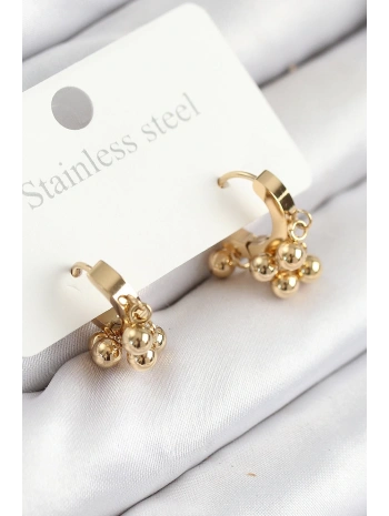 316L Çelik Boncuklu Halka Model Gold Renk Kadın Küpe