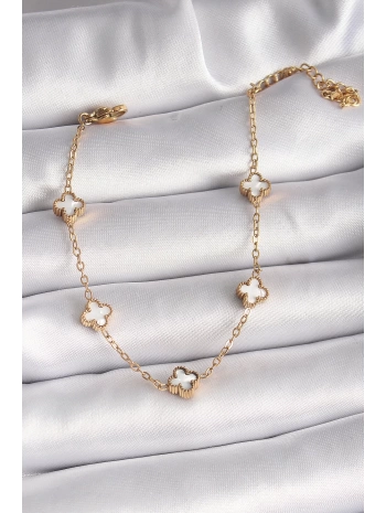 316L Çelik Gold Renk Beyaz Baby Boy Yonca Model Kadın Bileklik