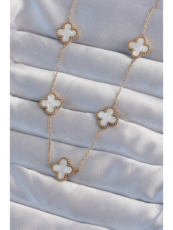 316L Çelik Gold Renk Beyaz Sedefli Yonca Kolye