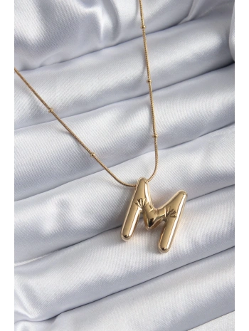 316L Çelik Gold Renk Bubble M Harf Model Kadın Kolye