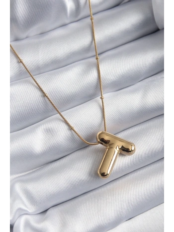 316L Çelik Gold Renk Bubble T Harf Model Kadın Kolye