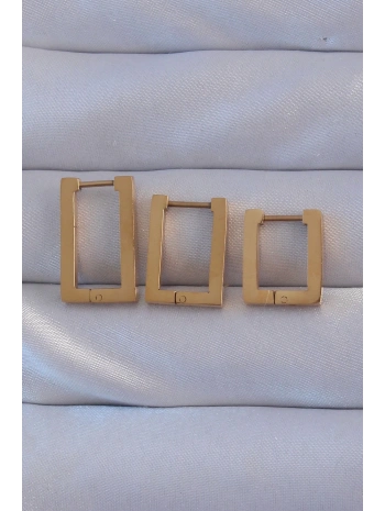 316L Çelik Gold Renk Dikdörtgen Küpe Seti