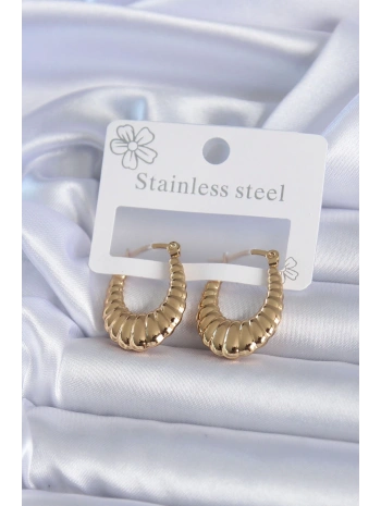 316L Çelik Gold Renk İşlemeli Halka Model Kadın Küpe