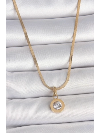 316L Çelik Gold Renk İtalyan Zincir Sallantı Zirkon Taş Model Kadın Kolye - TJ-BKO10124