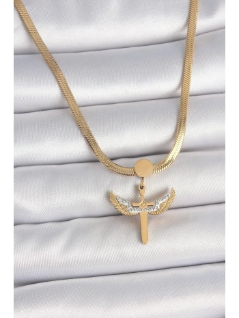 316L Çelik Gold Renk İtalyan Zincir Zirkon Taş Detaylı Mikail Model Kadın Kolye
