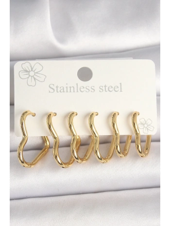 316L Çelik Gold Renk Kalp Model Kadın Küpe Seti