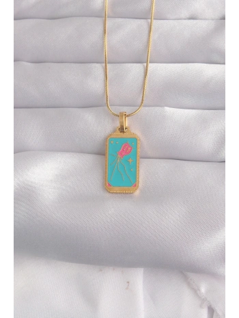 316L Çelik Gold Renk Mavi Mineli Tarot Kolye