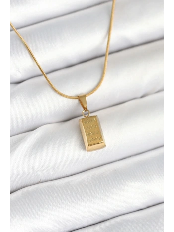 316L Çelik Gold Renk Mini Külçe Altın Model Kolye