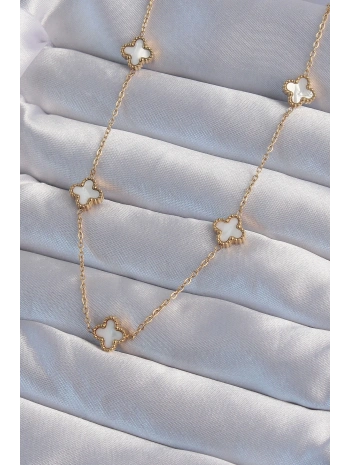 316L Çelik Gold Renk Minimal Beyaz Sedefli Yonca Kolye