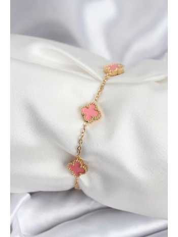 316L Çelik Gold Renk Pembe Baby Boy Yonca Kadın Bileklik